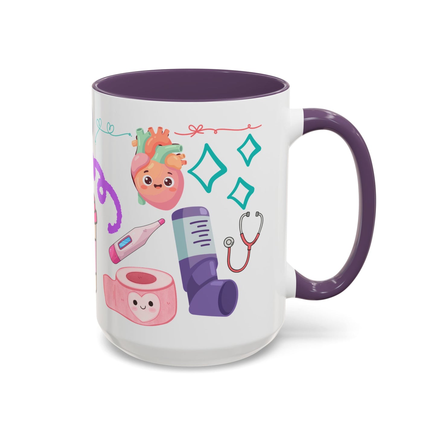 Cute Nurse Doodles Accent Coffee Mug | Nurse Icons, Stethoscope, Thermometer, 15oz