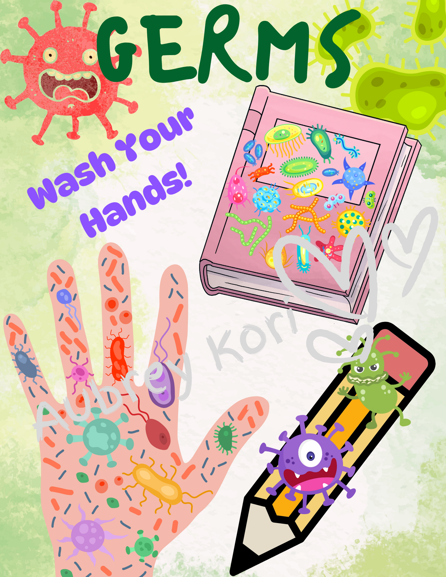 Wash Your Hands GERMS Sign for Bathroom, Health Office, Nursing Office, and More. Digital Download! School Nurse Poster, Doctor's Decor.
