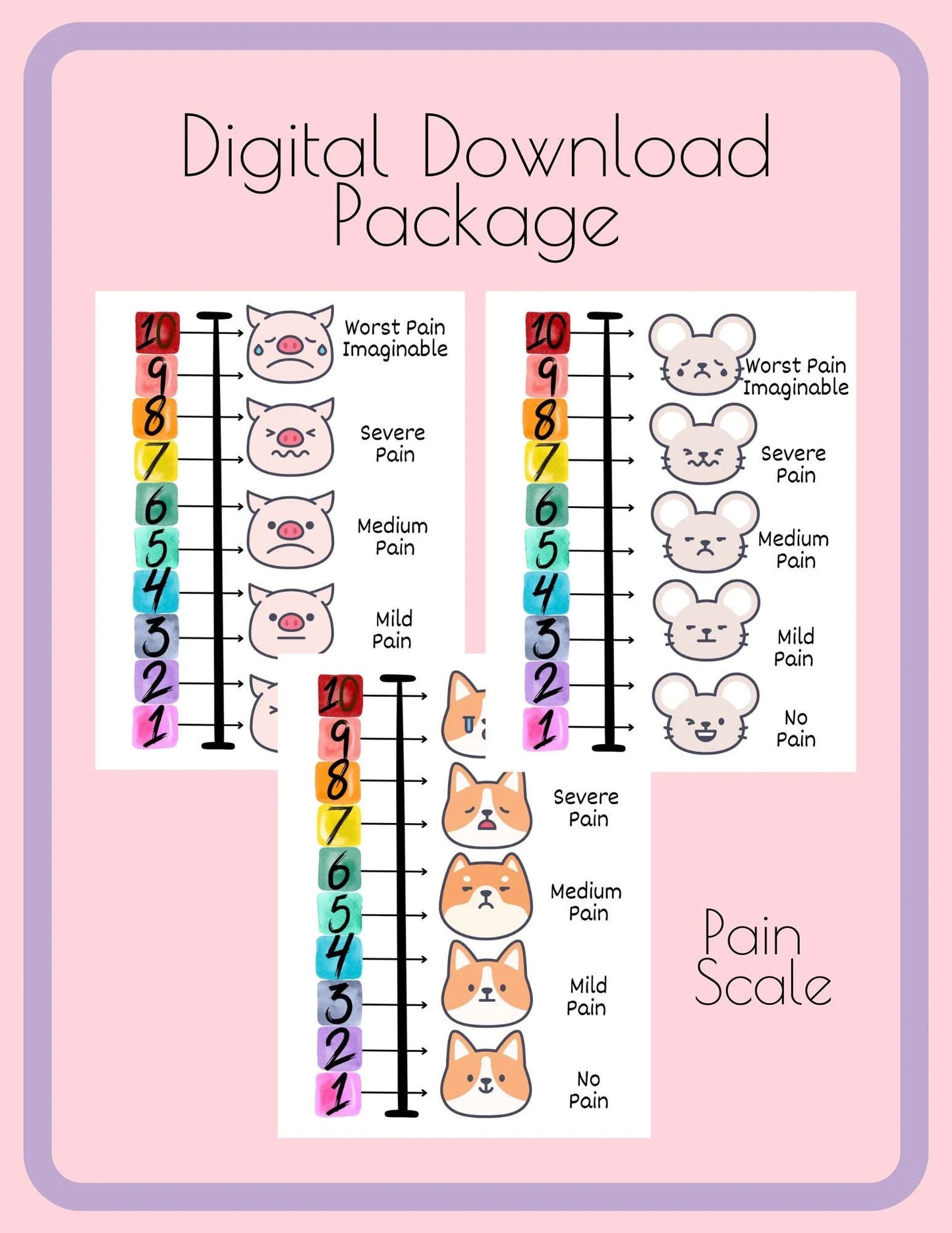 Get Three Cute Kid Pain Scale Wall Decor DIGITAL DOWNLOAD, Nursing Pain Scale, Doctor Pain Scale, Pediatrics