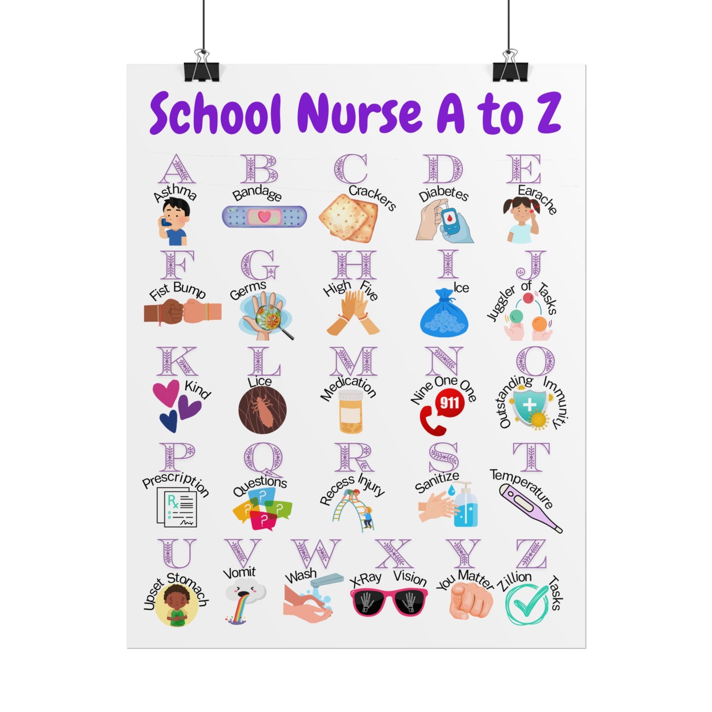 Poster* School Nurse A to Z Rolled Poster | Alphabet Medical Classroom Chart