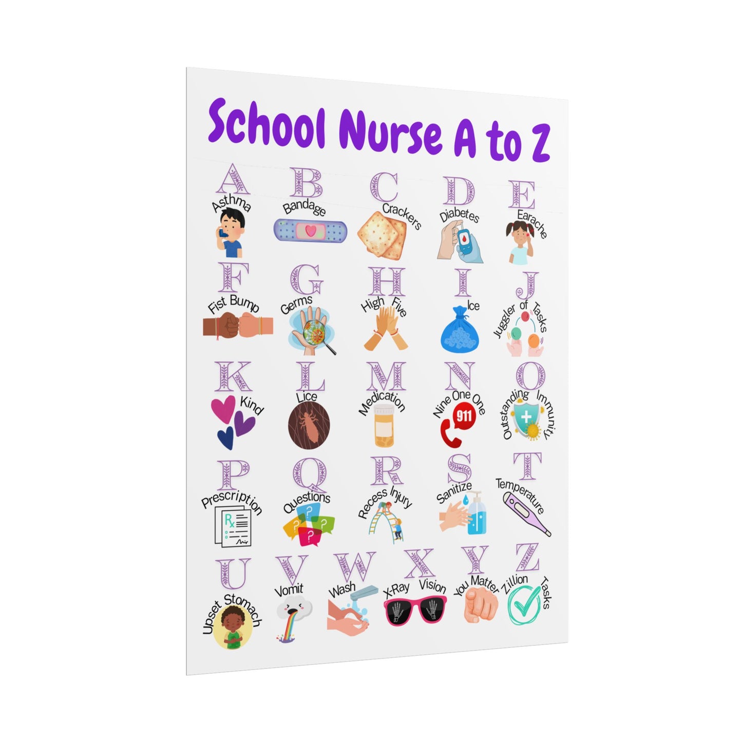 Poster* School Nurse A to Z Rolled Poster | Alphabet Medical Classroom Chart