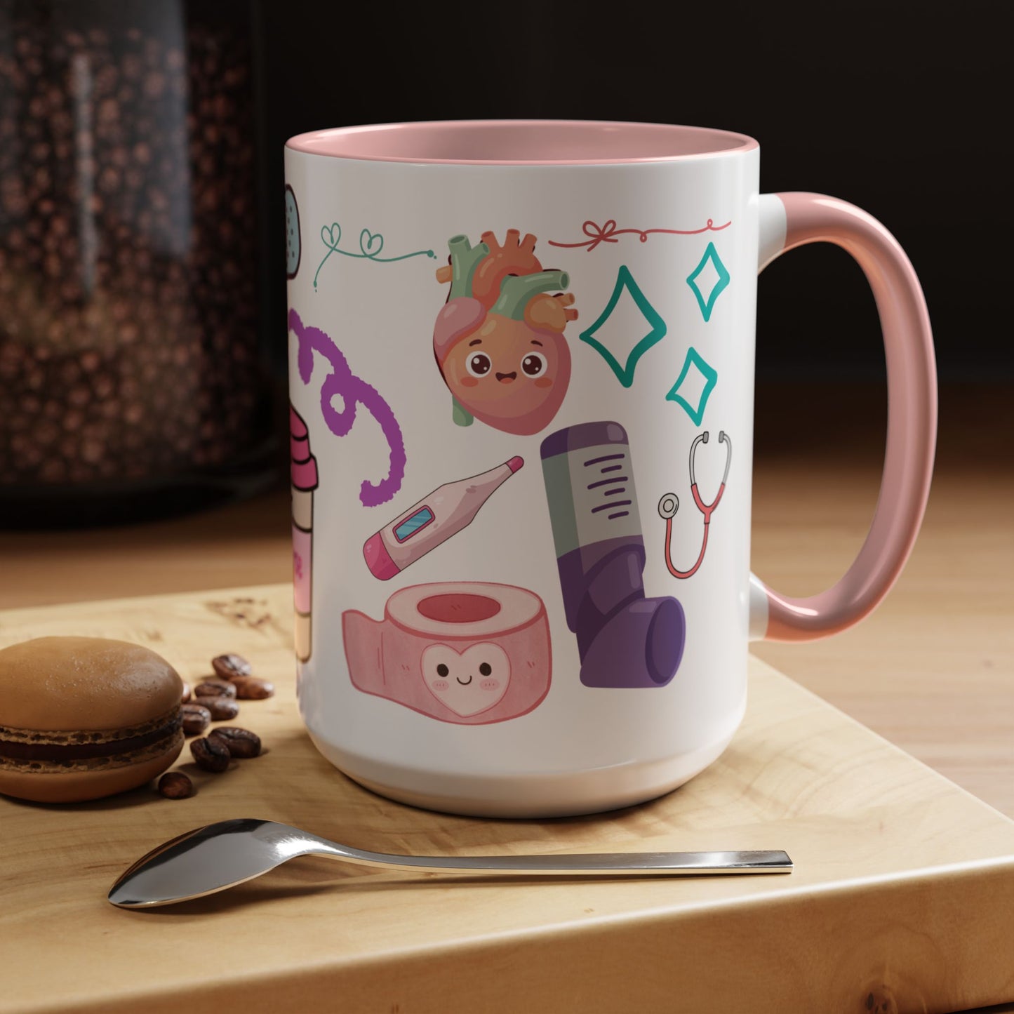 Cute Nurse Doodles Accent Coffee Mug | Nurse Icons, Stethoscope, Thermometer, 15oz