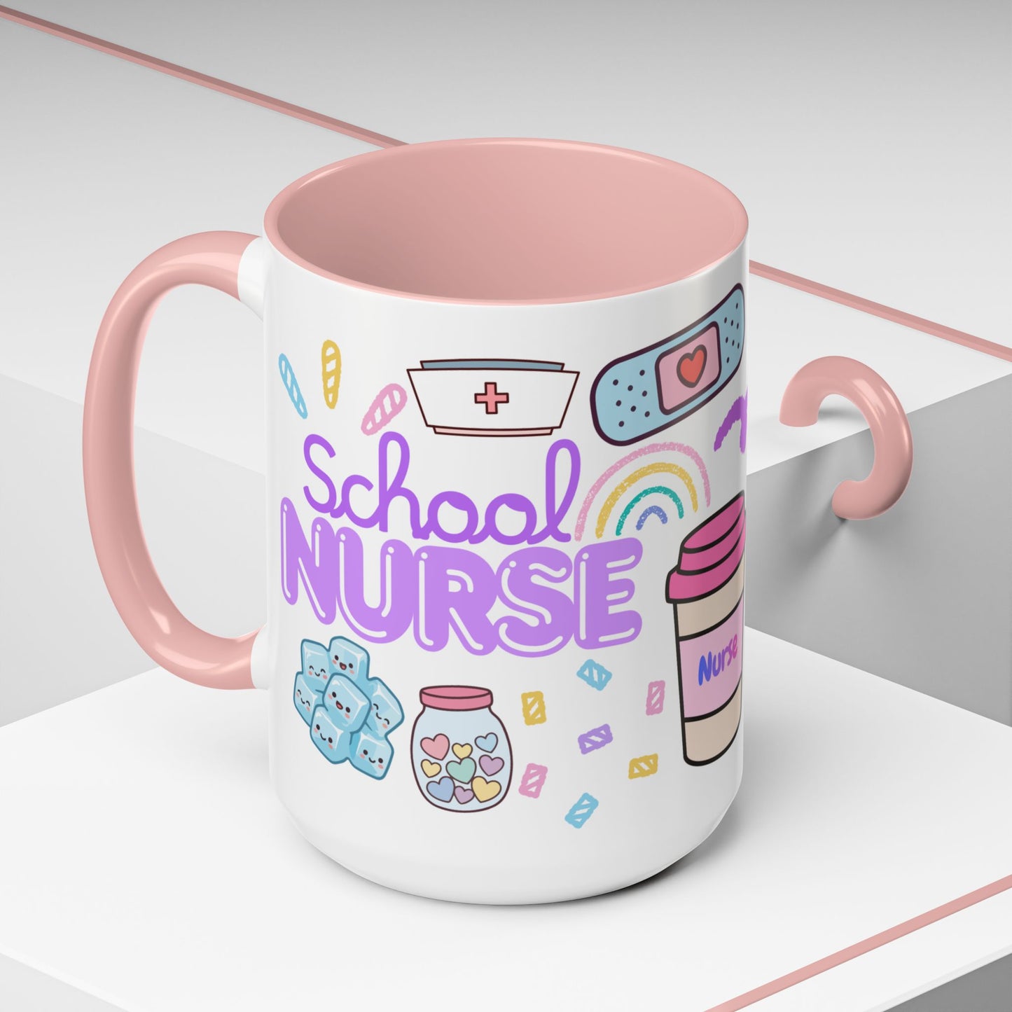 Cute Nurse Doodles Accent Coffee Mug | Nurse Icons, Stethoscope, Thermometer, 15oz