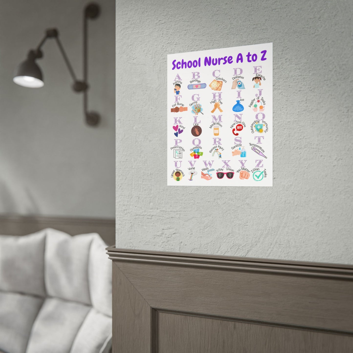 Poster* School Nurse A to Z Rolled Poster | Alphabet Medical Classroom Chart