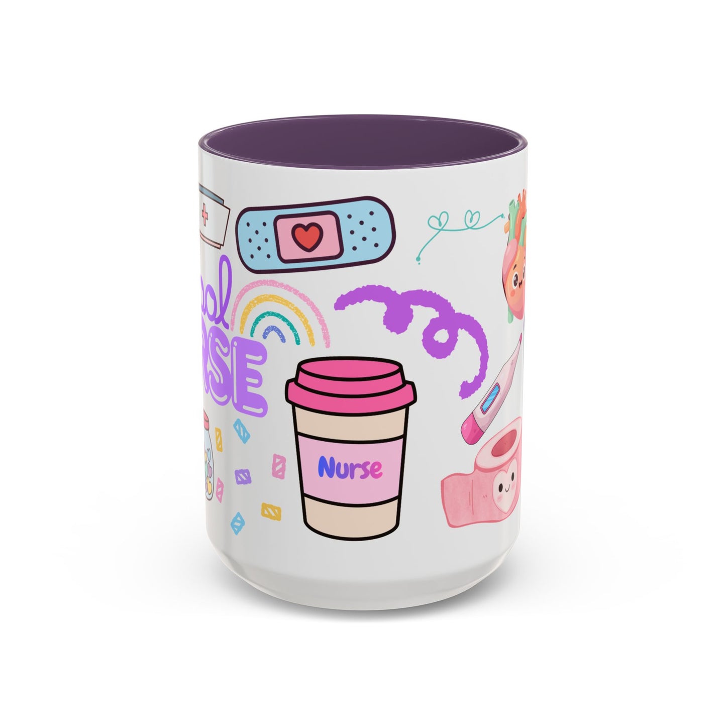 Cute Nurse Doodles Accent Coffee Mug | Nurse Icons, Stethoscope, Thermometer, 15oz