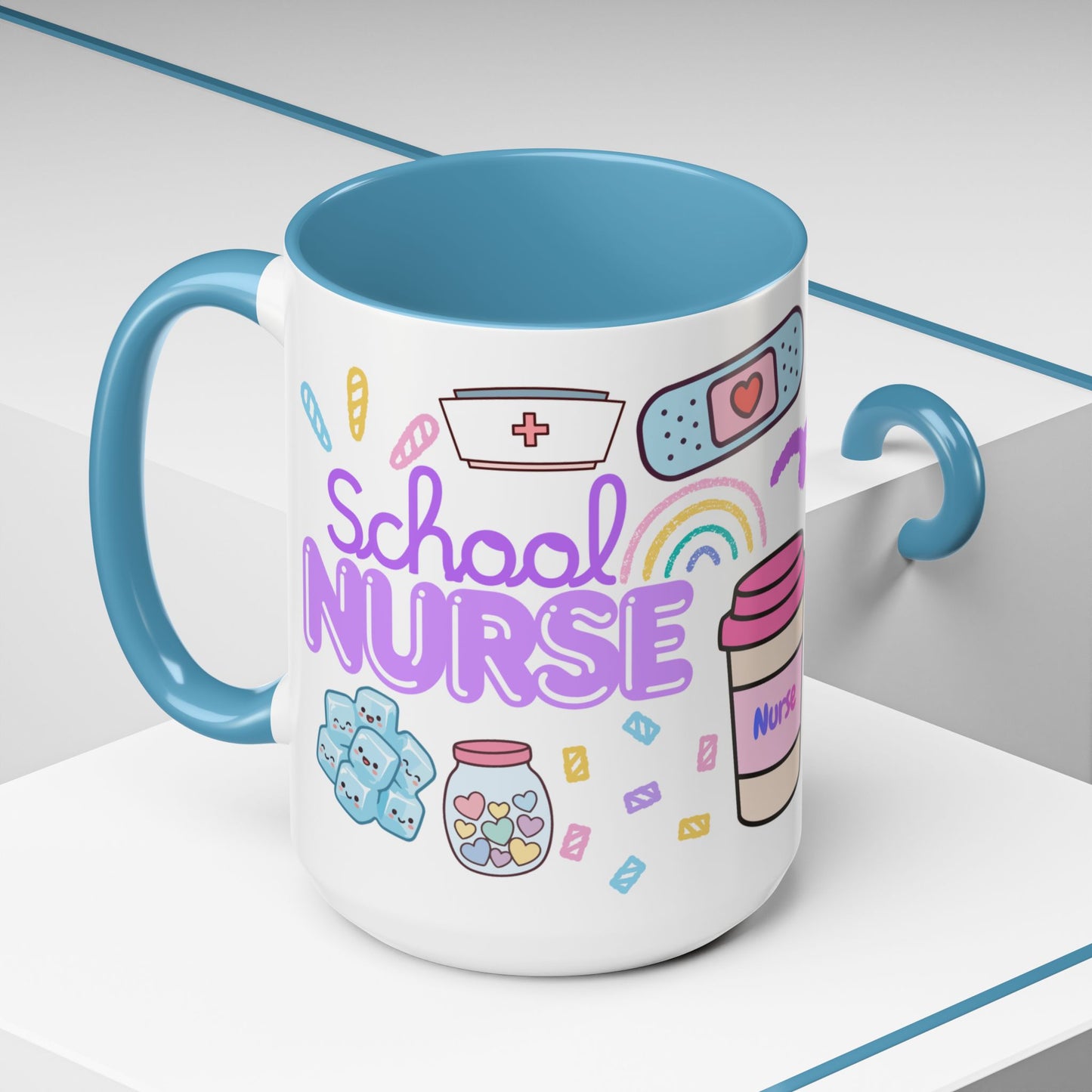 Cute Nurse Doodles Accent Coffee Mug | Nurse Icons, Stethoscope, Thermometer, 15oz