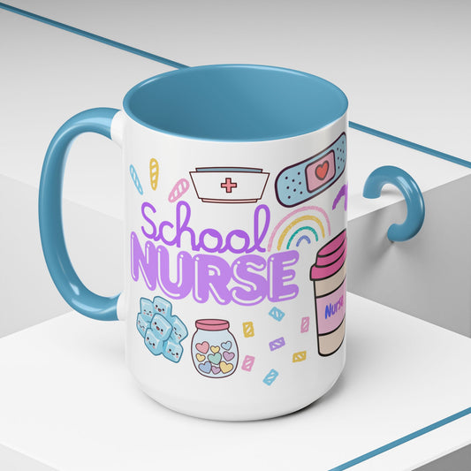 Cute Nurse Doodles Accent Coffee Mug | Nurse Icons, Stethoscope, Thermometer, 15oz