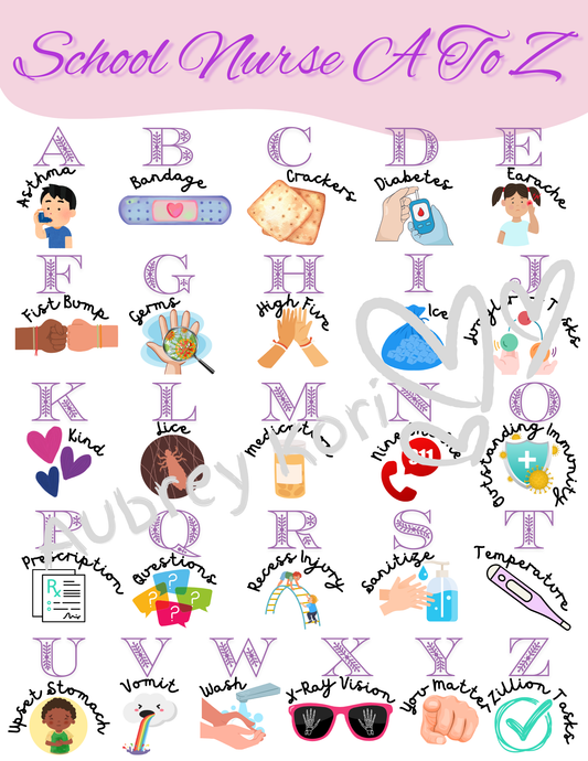 School Nurse ABC Office Decor. DIGITAL DOWNLOAD! Nursing Alphabet poster. Health office Sign