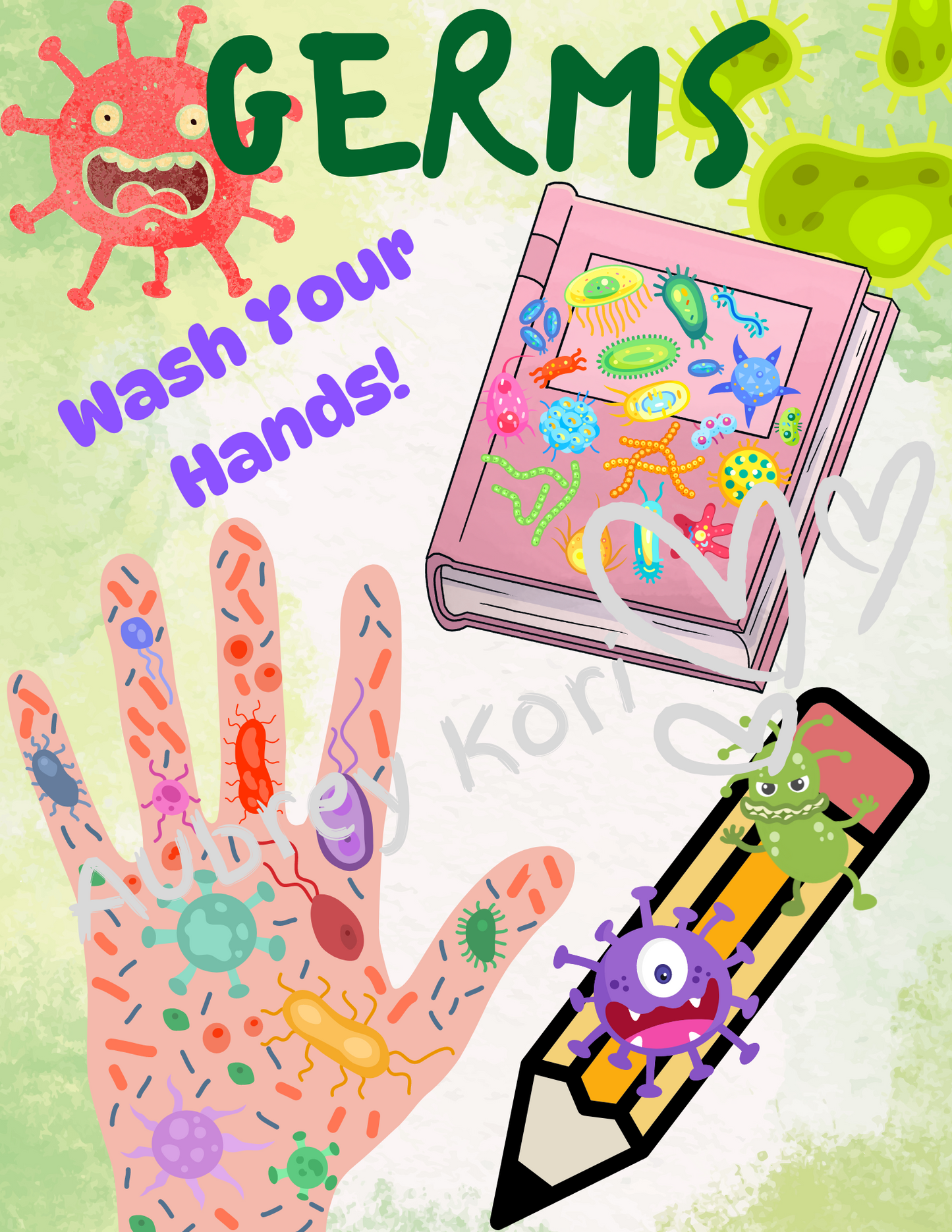 Wash Your Hands GERMS Sign for Bathroom, Health Office, Nursing Office, and More.  Digital Download!  School Nurse Poster, Doctor's Decor.